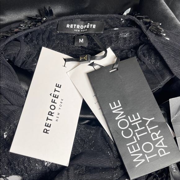 Retrofete Ondine Sequin Embellished Palm Tree Sheer Black Mini Dress Size Medium - Picture 8 of 9